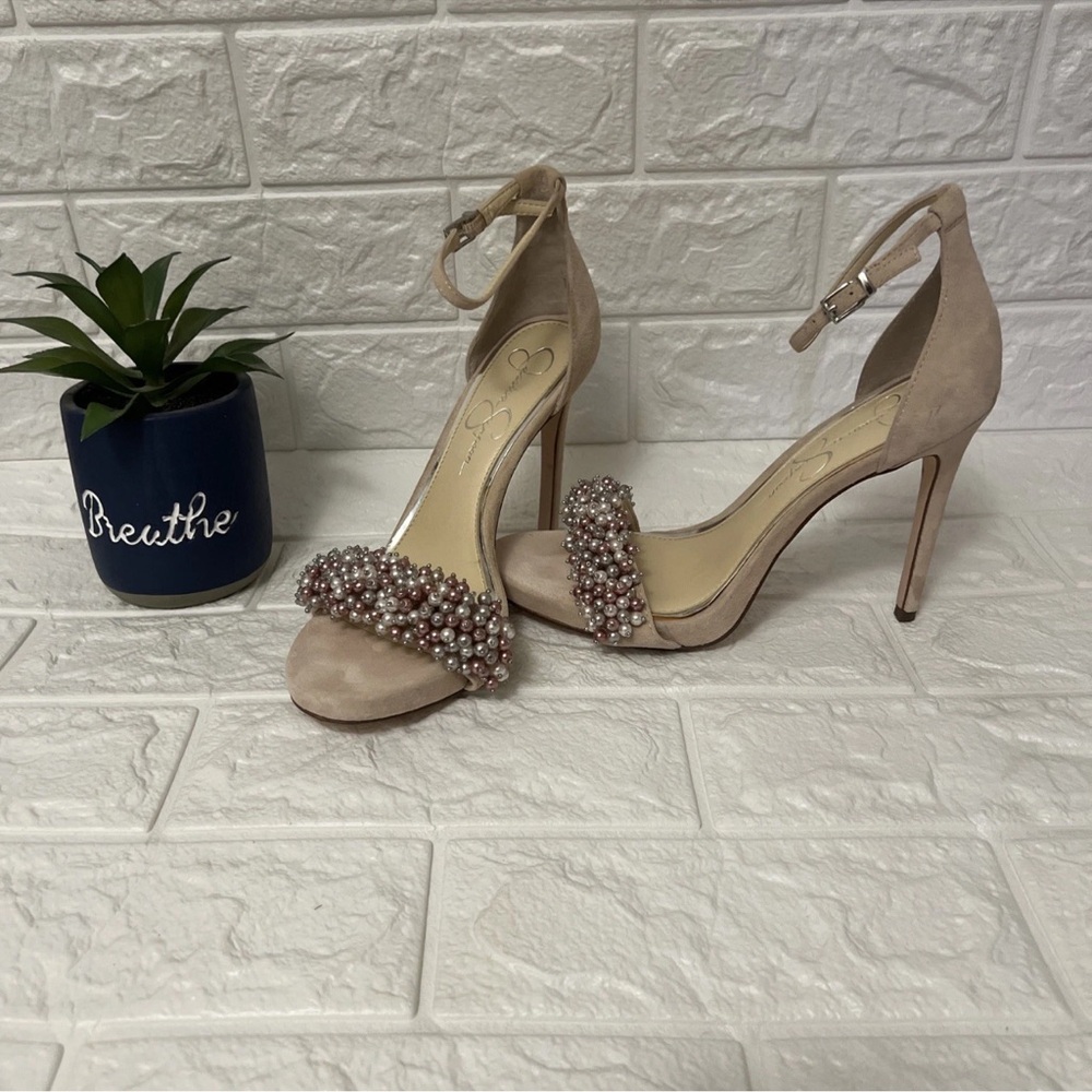 Jessica Simpson Elegant Beaded Ankle Strap Heels